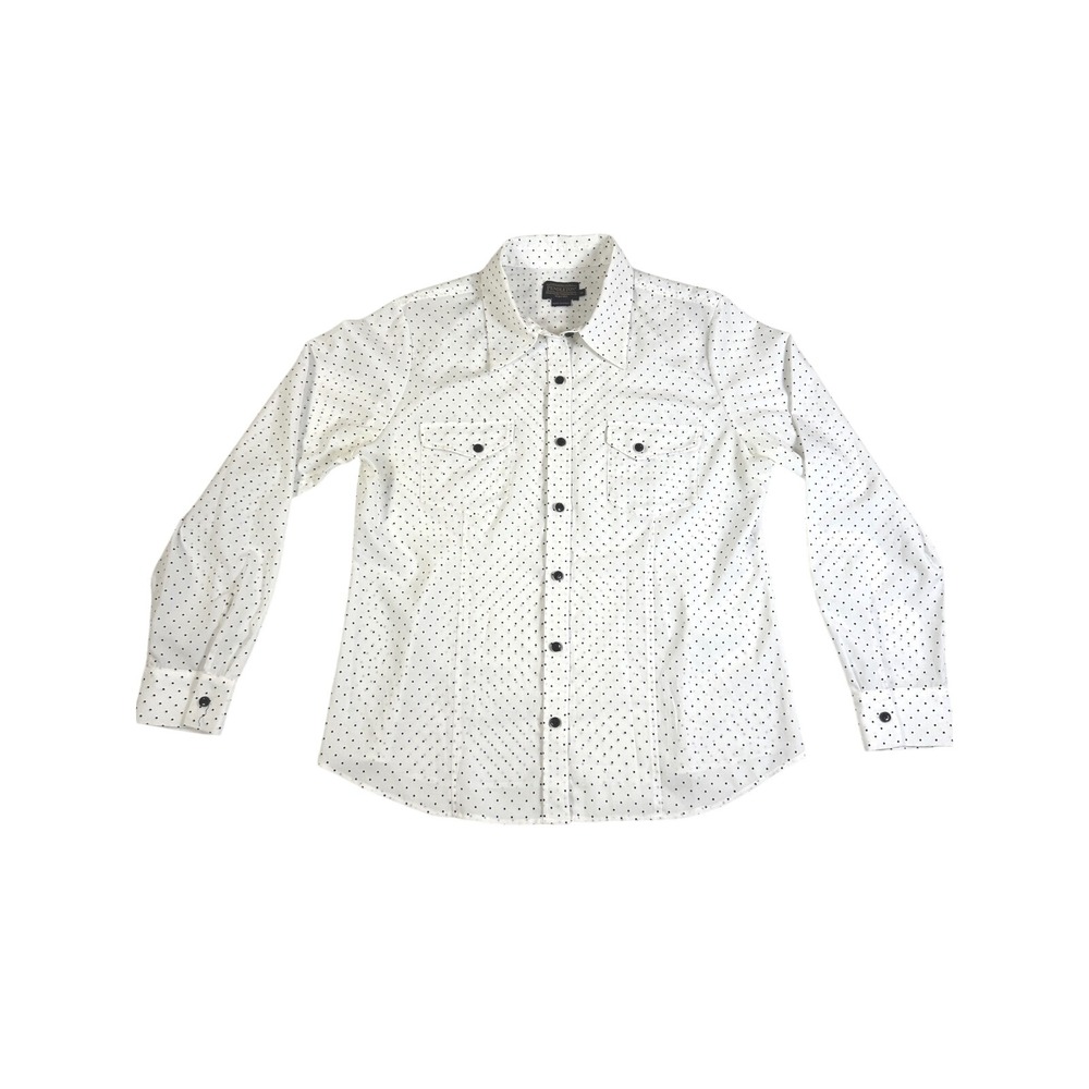 Pendleton Womens White Black Polka Dot Button Down Shirt Long Sleeve Size 14